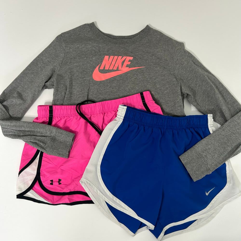 Nike UA Girls Shirt Shorts Bundle XS XL Flawed